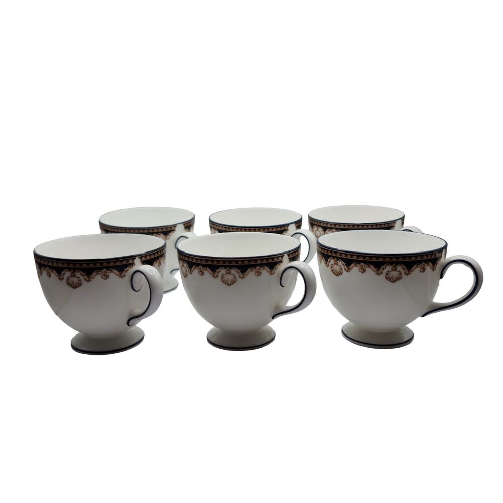 Set of 6 Wedgwood Medici Leigh Shape Footed Tea Cups Fine Bone China R4588 MINT